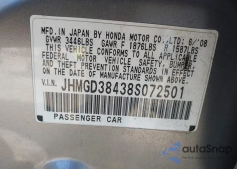 2008 Honda Fit from USA, damaged, VIN JHMGD38438S072501